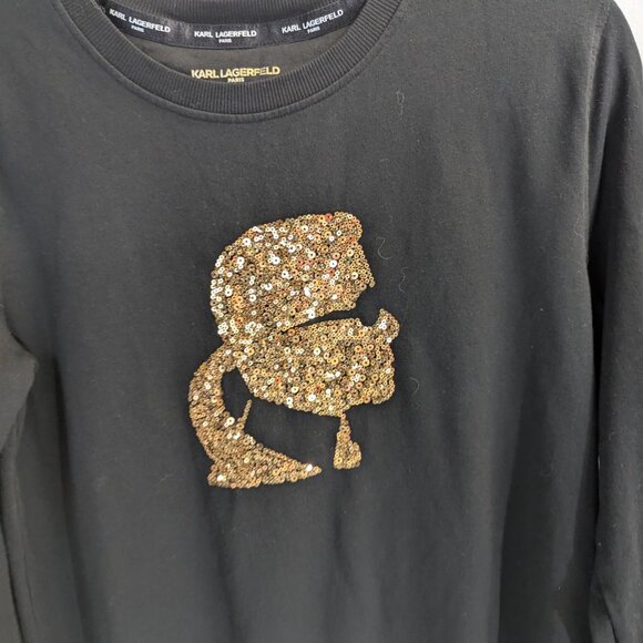 Karl Lagerfeld Paris Size Small Black Sweatshirt with Self Silhouette - Picture 2 of 15